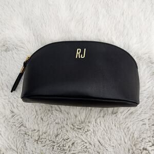 Madewell Black Leather Makeup Pouch Travel Cosmetic Bag Monogrammed RJ NWT